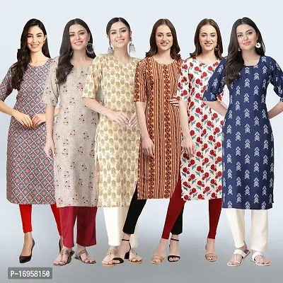 Women Stylish Crepe Printed Straight Kurta Combo