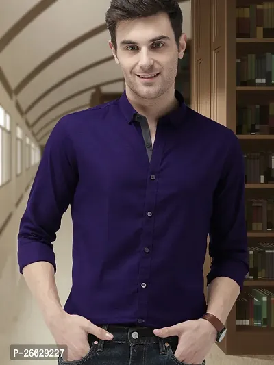 Men Stylish Purple Cotton Solid Long Sleeve Semi Formal Shirt
