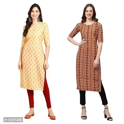 Straight Multicoloured Printed Crepe Kurta Pack Of 2-thumb0