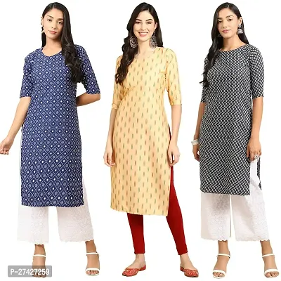 Stylish Multicoloured Crepe Stitched Kurta For Women Pack of 3-thumb0