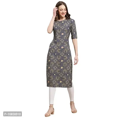 Stylish Navy Blue Crepe Geometric Print Straight Kurta For Women-thumb0