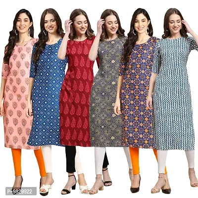 Women Crepe Digital Printed Straight Kurti  Pack of 6