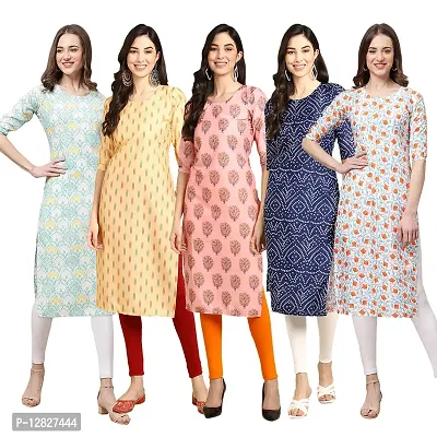 Attractive Straight Multicoloured Printed Crepe Kurta Combo For Women Pack Of 5-thumb0