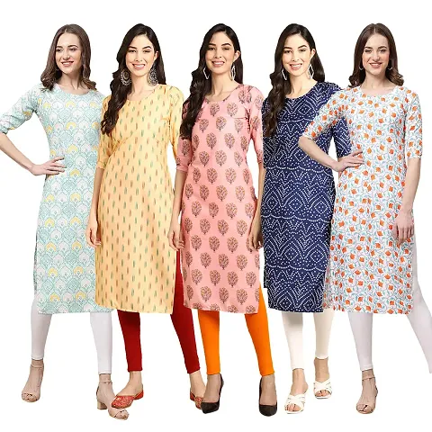 Stylish Crepe Printed Kurti - Pack of 5