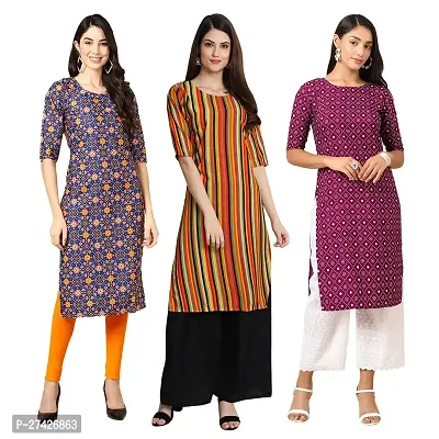 Stylish Multicoloured Crepe Stitched Kurta For Women Pack of 3-thumb0