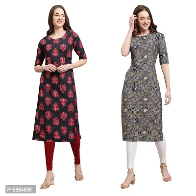 Stylish Digital Printed Woman Crepe Multicolored Kurtis Pack of 2