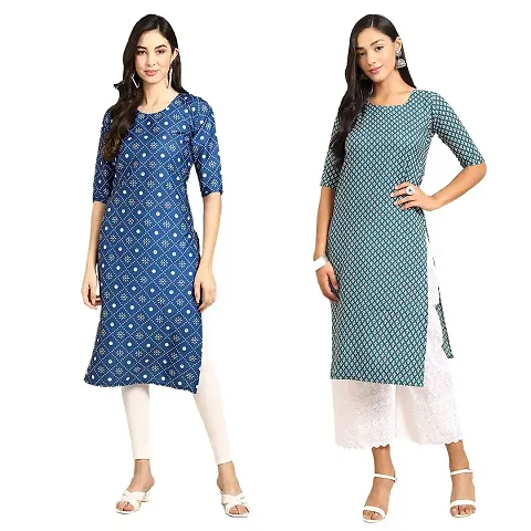 Stylish Crepe Straight Kurta For Women- Pack Of 2