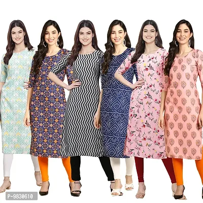 Women Crepe Digital Printed Straight Kurti  Pack of 6-thumb0