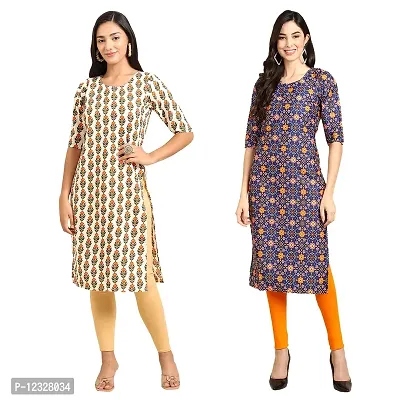 Straight Multicoloured Printed Crepe Kurta Pack Of 2