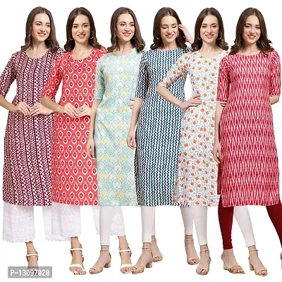 Women Crepe Digital Printed Straight Kurti  Pack of 6