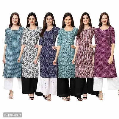 Women Crepe Digital Printed Straight Kurti  Pack of 6