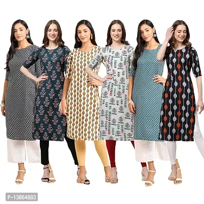 Trendy Crepe Digital Printed Straight Kurta For Women ( Pack Of 6 )-thumb0