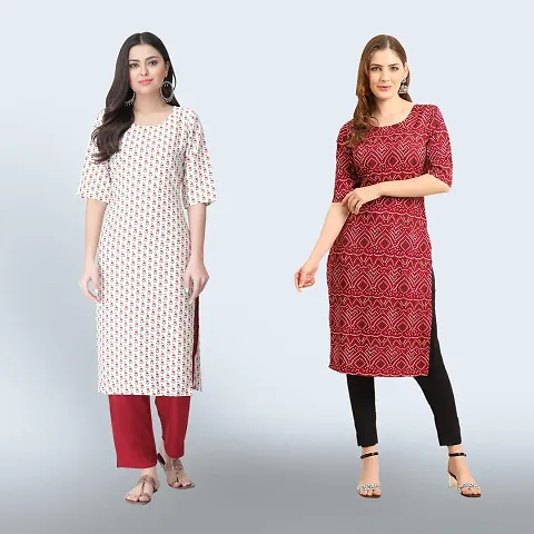 Stylish Crepe Printed Casual Straight Kurta