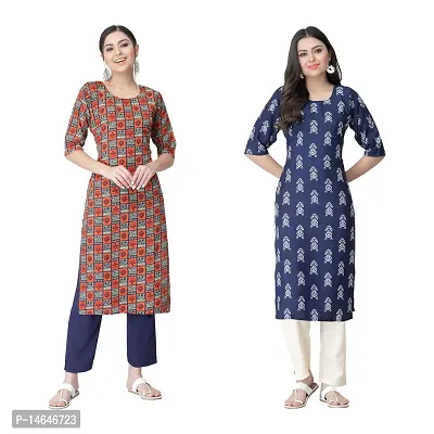 Attarctive Crepe Printed Straight Kurti Combo For Women Pack Of 2