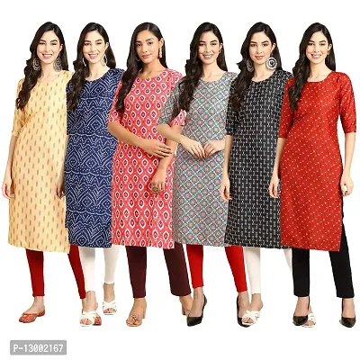 Trendy Crepe Printed Straight Kurta Combo For Women Pack Of 6