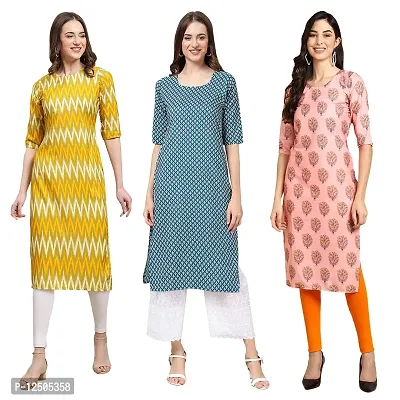 Trendy Women Crepe Digital Printed Straight Kurti  Pack of 3