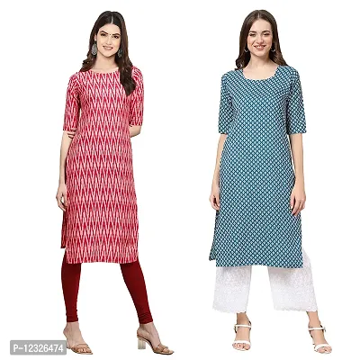 Straight Multicoloured Printed Crepe Kurta Pack Of 2-thumb0