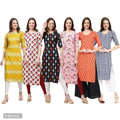 Women Crepe Digital Printed Straight Kurti  Pack of 6