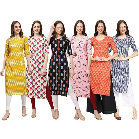 Women Crepe Digital Straight Kurti Pack of