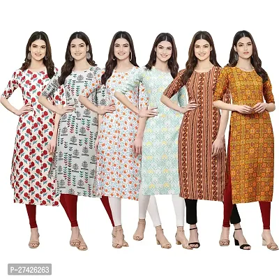 Stylish Multicoloured Crepe Stitched Kurta For Women Pack of 6