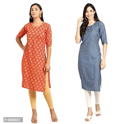 Stylish Digital Printed Woman Crepe Multicolored Kurtis Pack of 2-thumb0