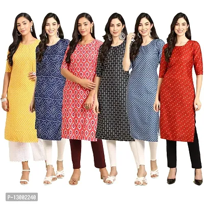 Trendy Crepe Printed Straight Kurta Combo For Women Pack Of 6