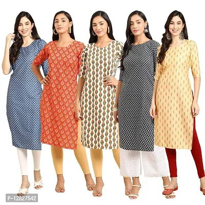 Attractive Straight Multicoloured Printed Crepe Kurta Combo For Women Pack Of 5