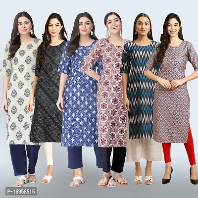 Women Stylish Crepe Printed Straight Kurta Combo