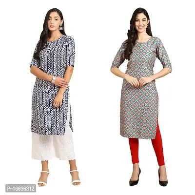 Stylish Straight Printed Crepe Kurta For Women -Pack Of 2-thumb0