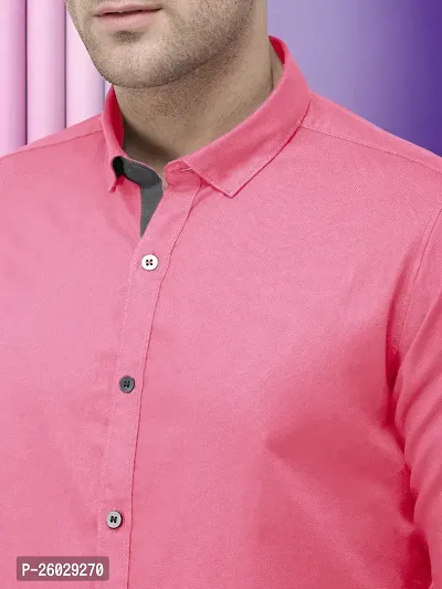 Men Stylish Pink Cotton Solid Long Sleeve Semi Formal Shirt-thumb4