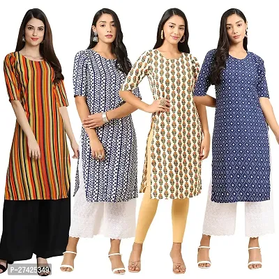 Stylish Multicoloured Crepe Stitched Kurta For Women Pack of 4-thumb0