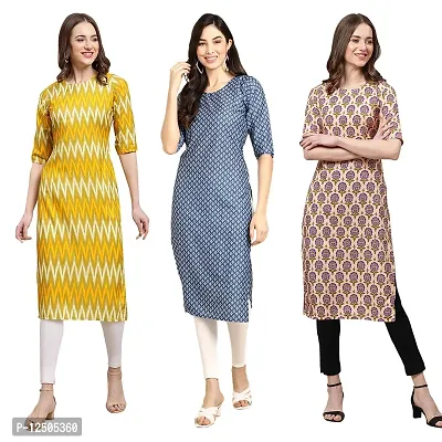 Trendy Women Crepe Digital Printed Straight Kurti  Pack of 3