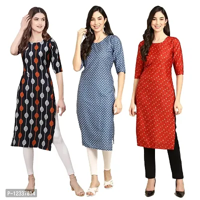 Elite Crepe Printed Straight Stitched Kurta For Women- Pack Of 3-thumb0