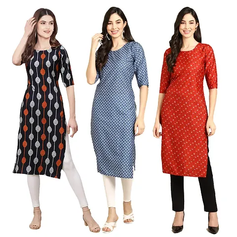 Stylish Crepe Printed Kurti - Pack of 3