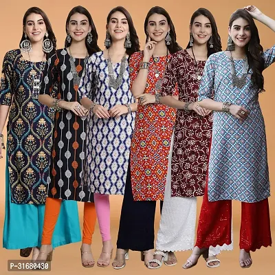 Fancy Crepe Printed Kurtas For Women Pack Of 6-thumb0