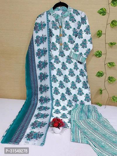 Fancy Cotton Blend Kurta Bottom And Dupatta Set For Women-thumb0