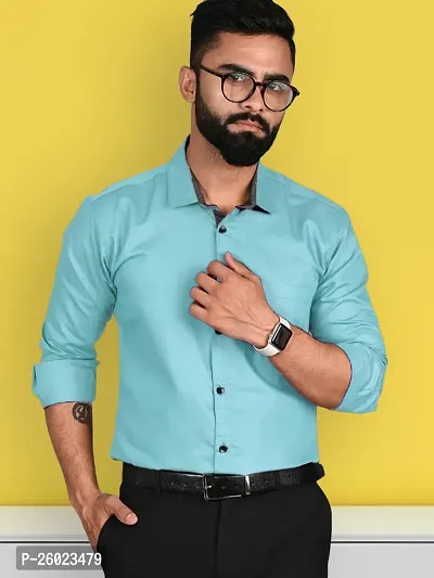 Reliable Turquoise Cotton Solid Long Sleeve Formal Shirts For Men