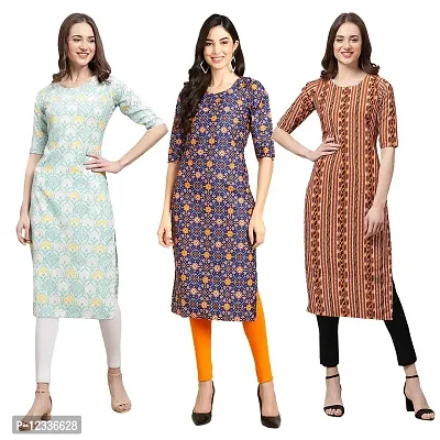 Elite Crepe Printed Straight Stitched Kurta For Women- Pack Of 3