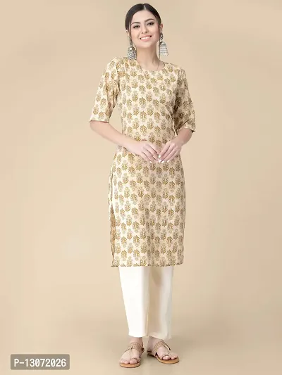 Straight Orange Printed Crepe Kurta