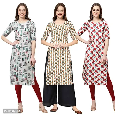 Women Crepe Digital Printed Straight Kurti  Pack of 3