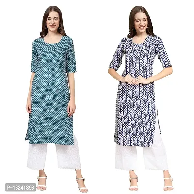 Stylish Straight Multicoloured Printed Crepe Kurta For Women Combo Pack Of 2