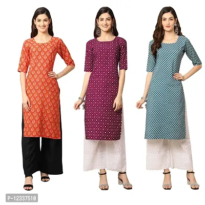 Elite Crepe Printed Straight Stitched Kurta For Women- Pack Of 3-thumb0