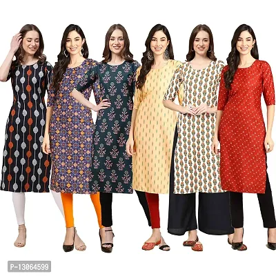 Trendy Crepe Digital Printed Straight Kurta For Women ( Pack Of 6 )