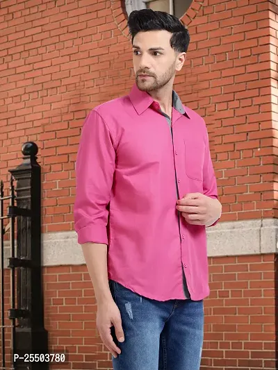 Reliable Pink Cotton Solid Long Sleeves Formal Shirt For Men-thumb3