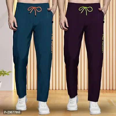 Stylish Multicoloured Lycra Regular Track Pants For Men Pack Of 2-thumb0