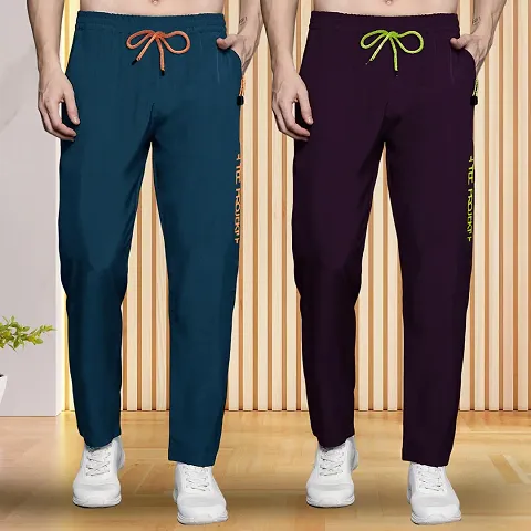 Stylish Multicoloured Lycra Regular Track Pants For Men Pack Of 2