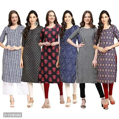 Women Crepe Digital Printed Straight Kurti  Pack of 6