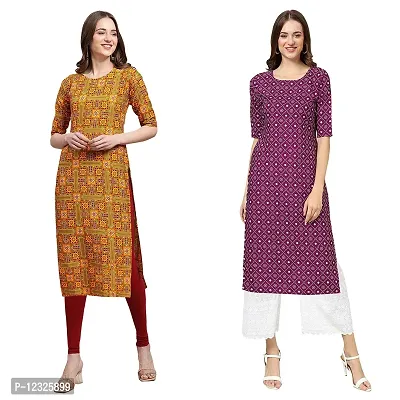 Straight Multicoloured Printed Crepe Kurta Pack Of 2