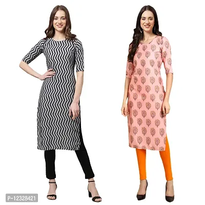 Straight Multicoloured Printed Crepe Kurta Pack Of 2-thumb0