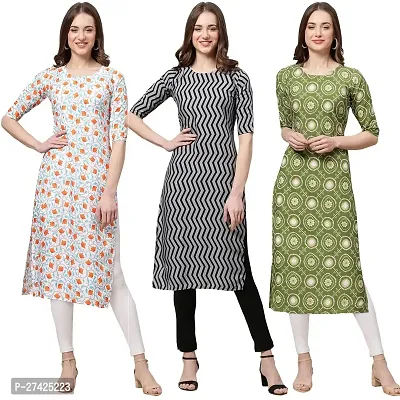 Stylish Multicoloured Crepe Stitched Kurta For Women Pack of 3-thumb0